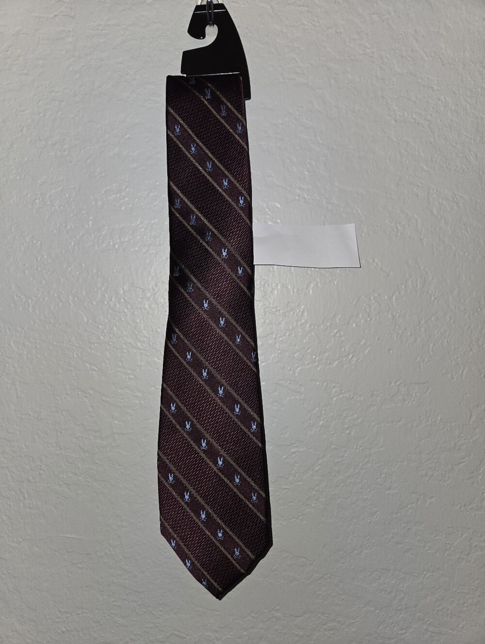 Psycho Bunny Burgundy Striped Tie with Blue Motifs, Silk - Picture 2 of 4